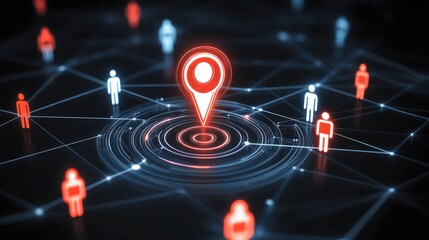 Interconnected icons of people surrounding a central target icon, representing CRM and customer engagement.