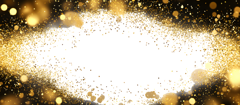 Gold sparkle splatter border. Gold Foil Frame Gold stroke on transparent background for wedding invitation.