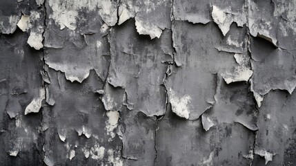 Obraz premium Textured gray wall with peeling paint, showcasing layers of wear and age.