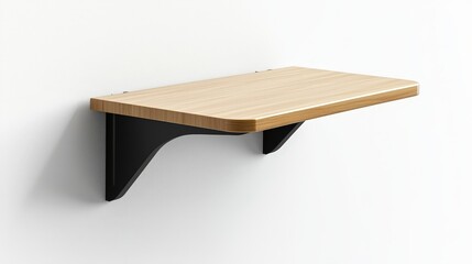 Minimalist wooden wall shelf with black metal brackets for modern interiors