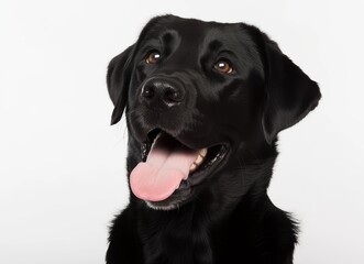 Captivating Portrait of a Black Labrador Retriever with Bright Brown Eyes and Playful Expression Against a Neutral Background Ideal for Pet Lovers and Animal Enthusiasts
