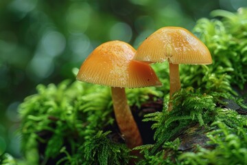 Two Orange Mushrooms Growing in Moss