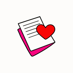 A love letter or notes with red heart shape,love,romance,valentine concept vector illustration on white background.