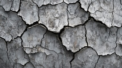 Fototapeta premium Close-up of a weathered gray cracked surface, showcasing intricate patterns and textures.