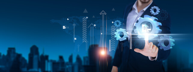 Digital Payments: e-wallets, contactless payments, payment gateways, cryptocurrency, online banking, fintech. Businessman hand holds digital payments icon and network on digital interface.