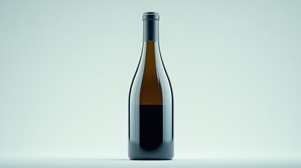 Single dark-glass wine bottle on white background.
