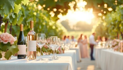 Elegant wine tasting event at luxurious vineyard outdoor setting social gathering scenic atmosphere celebration of fine wines