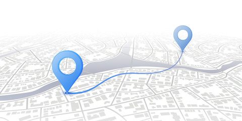 Path from point to the intended goal, destinations, signs. roads on map. Navigation mapping technology for obtaining data on distance and turns of the path. location tracks dashboard