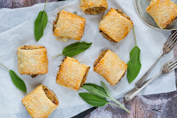 Pork, lentils and vegetables sausage rolls