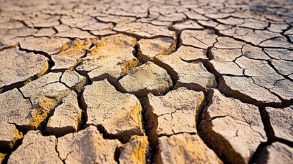 A close-up view of dry, cracked earth, showcasing intricate patterns formed by drought conditions.