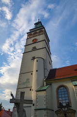 Cathedral of the Nativity of the Blessed Virgin Mary in Żywiec – a temple built in the fifteenth century with a high tower with a clock on it © Pawel Filusz