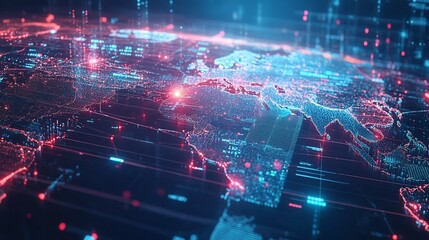 Global network connection, digital world map.