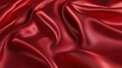 Fototapeta premium Luxurious red satin fabric with soft folds and a shimmering sheen, creating an elegant and rich texture.