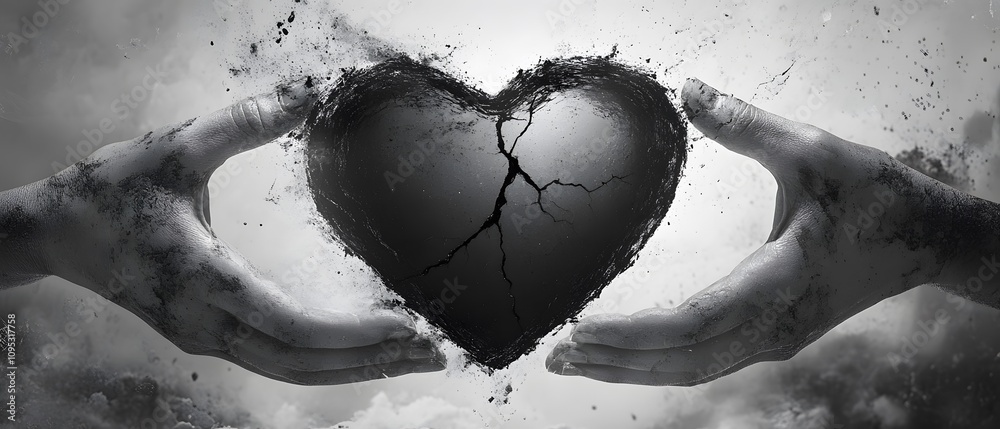 Aufkleber emotional representation of love and heartbreak depicted by cracked heart held gently by two hands g