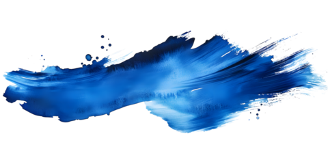 blue paint brush strokes in watercolor isolated against transparent