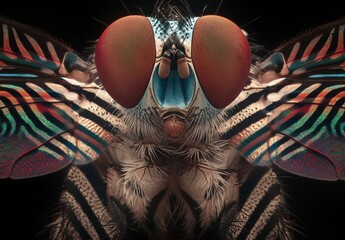 Naklejka premium Close-up View of a Vibrantly Colored Insect with Stunning Patterns and Details, Captured in a Studio Setting, Highlighting Its Unique Features and Colors