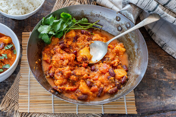 Vegetarian kidney beans and pineapple curry with basmati rice