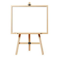 Realistic wooden frame stand whiteboard isolated on a transparent background