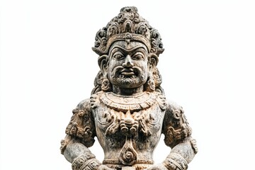 Fototapeta premium Ancient stone statue, ornate crown, serene expression.