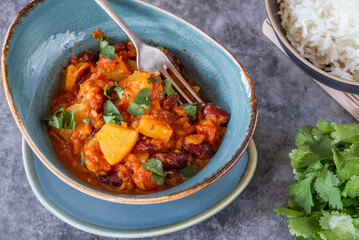 Vegetarian kidney beans and pineapple curry with basmati rice