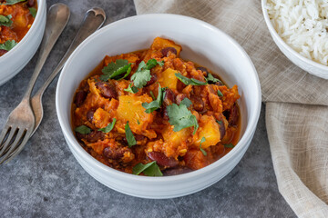 Vegetarian kidney beans and pineapple curry with basmati rice