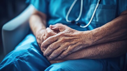 The caring hands of a nurse comforting an elderly patient in a nursing home, Symbolizing healthcare for aging populations, photography style