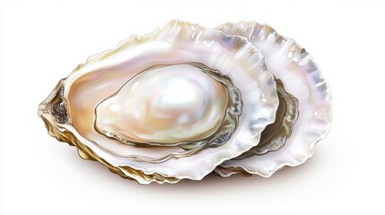 Close-up of three beautifully opened oyster shells showcasing the lustrous pearl inside, highlighting natural elegance.