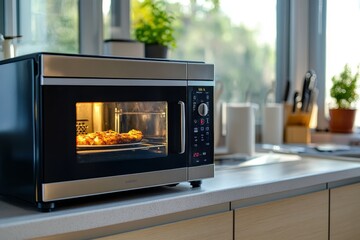 Fototapeta premium Modern Kitchen Appliance Cooking Food Efficiently - Sleek, efficient oven cooking food. Modern design, easy use, fast cooking, delicious results, kitchen upgrade.