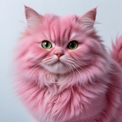 Fototapeta premium A pink cat with striking green eyes. Generative AI