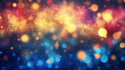 Fototapeta premium Vibrant Fireworks Display Against Dark Blue Sky 