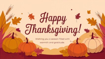 A black and white poster with a fall theme and the words Happy Thanksgiving written in white. The poster features a variety of pumpkins and leaves, creating a warm and festive atmosphere