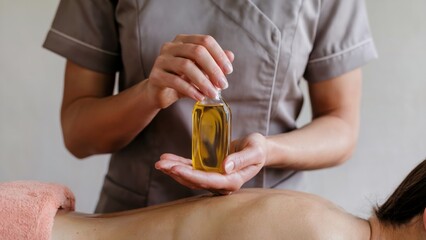 A woman is holding a bottle of lotion and smiling. She is wearing a grey shirt and a white cap