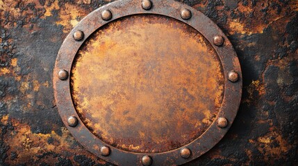 Fototapeta premium Close-up of a circular rusty metal porthole against a weathered background, evoking a sense of age and history.