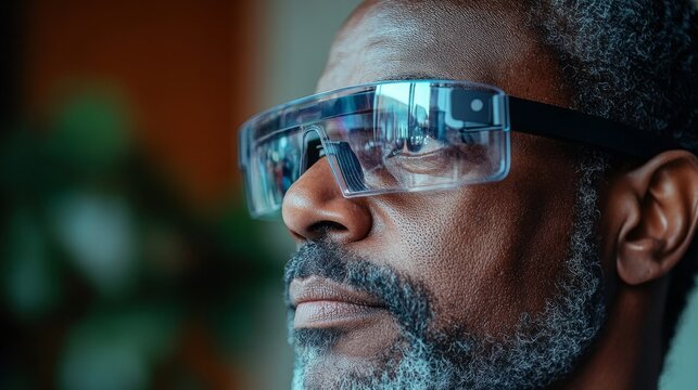 A Man Wearing Futuristic Transparent Eyeglasses - Powered by Adobe