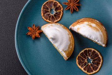 Sweet lemon tart with cream filling and zest