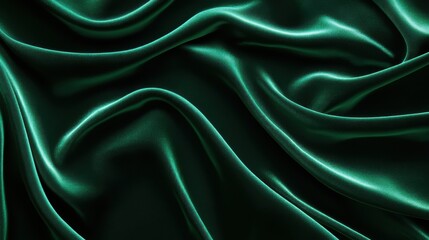 Obraz premium Luxurious green satin fabric draped elegantly, showcasing its smooth, shiny texture.