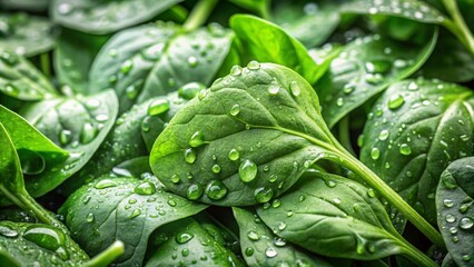 Obraz premium Fresh green spinach leaves with water drops background. Generative Ai. 