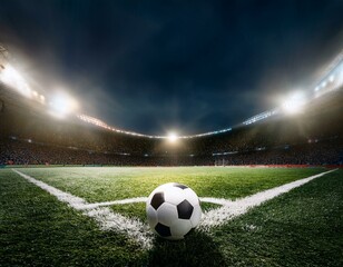 Ball im Stadion auf grünem Spielfeld