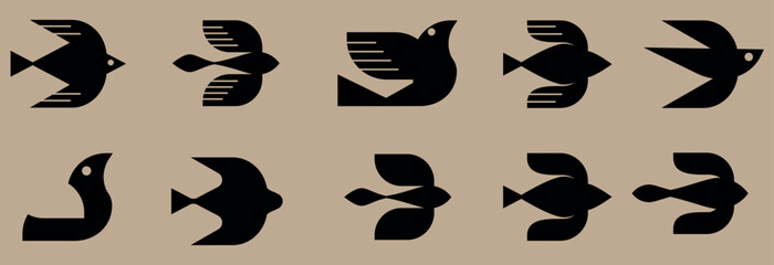Mid-century Retro Bird Icons set