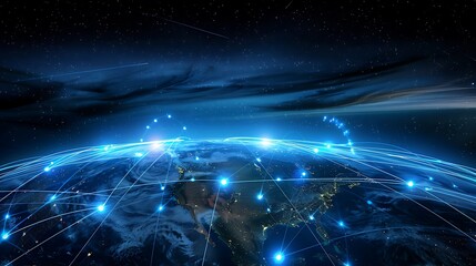 Network of connections on planet Earth at night 3D rendering elements