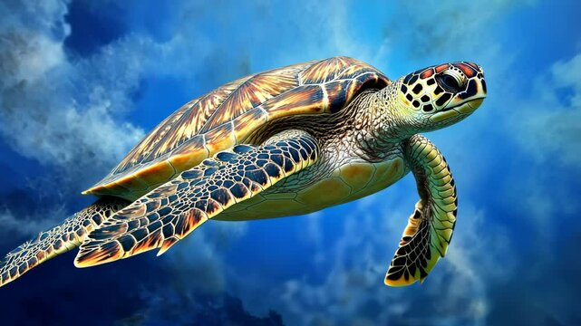 Majestic sea turtle gliding gracefully in vibrant ocean waters during a sunny day