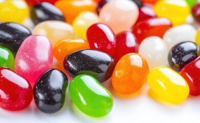 カラフルなゼリービーンズが混ざり合う様子を楽しむ甘いお菓子のコレクション