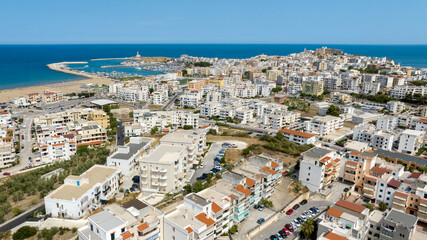 Aerial view of Vieste, in the province of Foggia, Puglia, Italy. It is a tourist destination in...