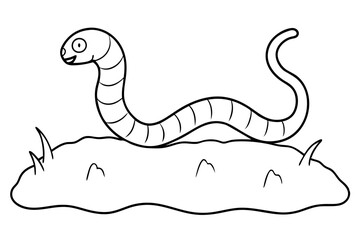 Cartoon Striped Worm on Ground, Simple Line Drawing, Childrens Illustration