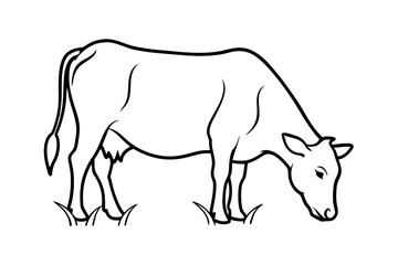 Line drawing of a grazing cow, farm animal, agriculture