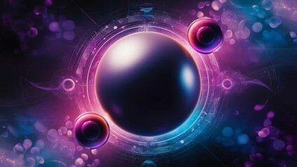 Abstract graphic background and texture of science and technology, with a sphere, planet, circle, and colorful tones on a dark background