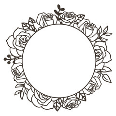 Romantic Floral Frame with Delicate Flowers and Foliage - Black and White Design, Vector Illustration.