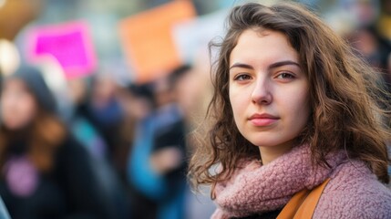 Fototapeta premium The defiant expression of a young woman protesting for reproductive rights, Symbolizing the fight for bodily autonomy, photography style