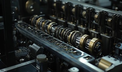 Naklejka premium Complex machinery's intricate, metallic gears.