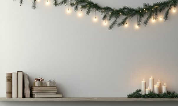 A shelf with a bunch of books and candles